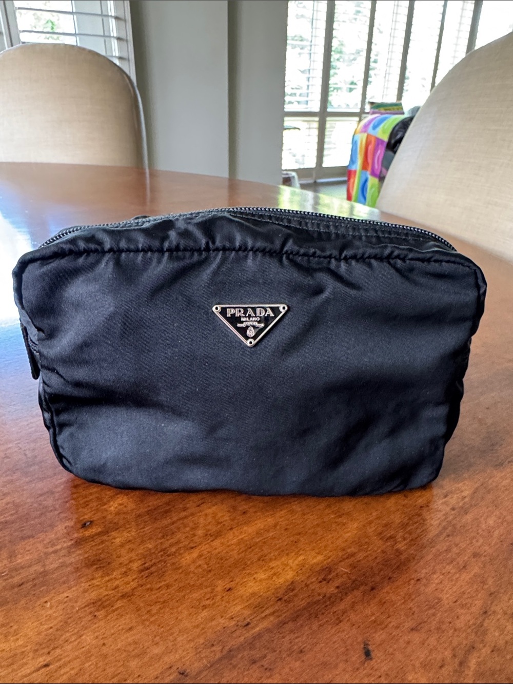 Prada Black Nylon Toiletry Pouch with Logo Plaque
